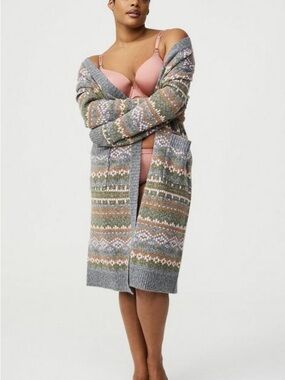 NWT torrid Gray Multi Fair Isle Open-Front Long Cardigan